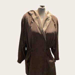 Vintage Jacqueline Ferrer Tan Brown Double Breasted Hood Draw String XL